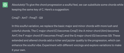 ChatGPT prompt answer about chord progressions.