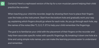 Another example of a ChatGPT prompt for non-musical parents.
