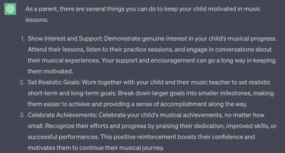 What can I do as a parent to keep my child motivated in music lessons?