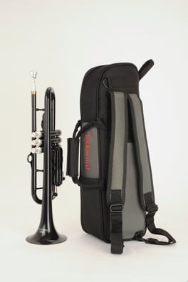 The hyTech pTrumpet pictured with the included gig bag.