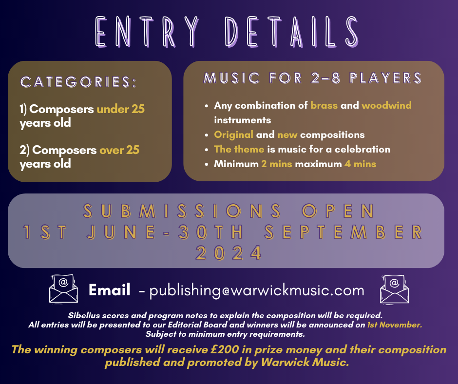 Entry details for the Warwick Music Publishing 30th Anniversary Composer Competition.